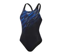 Speedo Women's Hyperboom Placement Muscleback Swimsuit | Quick Drying | Training | FitneS | Chlorine Resistant, Black/Curious Blue/True Co, 28
