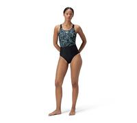 Speedo Women's Hyperboom Placement Muscleback Swimsuit | Quick Drying | Training | FitneS | Chlorine Resistant, Black/Alfalfa Green, 3232