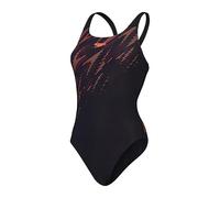 Speedo Women's Hyperboom Placement Muscleback Swimsuit | Quick Drying | Training | Fitness | Chlorine Resistant Swimwear, Black/Siren Red/Plum Dandy, 30
