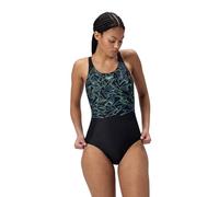 Speedo Women's Hyperboom Placement Muscleback Swimsuit | Quick Drying | Training | Fitness | Chlorine Resistant, Black/Alfalfa Green, 40