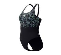 Speedo Women's Hyperboom Placement Muscleback Swimsuit | Quick Drying | Training | Fitness | Chlorine Resistant, Black/Alfalfa Green, 36