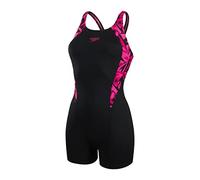 Speedo Women's Hyperboom Splice Legsuit | Quick Drying | Training | Fitness | Chlorine Resistant, Black/Electric Pink/Ecstatic Pink, 28
