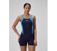 Speedo Women's Hyperboom Splice Legsuit | Quick Drying | Training | Fitness | Chlorine Resistant Swimwear, Lagoon Blue/Celeste, 28