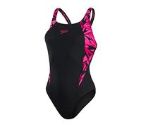 Speedo Women's HyperBoom Splice Muscleback Swimsuit | Classic Design | Quick Drying | Training | Fitness | Chlorine Resistant, Black/Electric Pink/Ecstatic Pink, 34