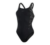 Speedo Women's HyperBoom Splice Muscleback Swimsuit | Classic Design | Quick Drying | Training | Fitness | Chlorine Resistant, Black/Oxid Grey/USA Charcoal, 34