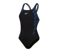 Speedo Women's HyperBoom Splice Muscleback Swimsuit | Classic Design | Quick Drying | Training | Fitness | Chlorine Resistant, Black/True Cobalt/Curious Blue, 40
