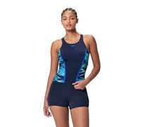 Speedo Women's Hyperboom Splice Swim Tankini, Navy Blue/Light Green, 34