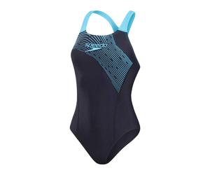 Speedo Womens/Ladies Medley Medalist Logo One Piece Swimsuit6 UK Navy Print GT4
