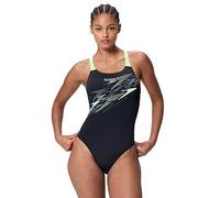 Speedo Womens Medley Logo Medalist Swimsuit Swimming Costume Anthracite/Pale Clover Size 34" Approx UK 10