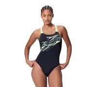 Speedo Womens Medley Logo Medalist Swimsuit Swimming Costume Anthracite/Pale Clover Size Size 42" Approx UK 18