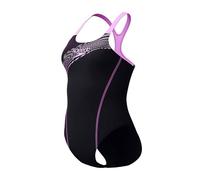 Speedo Women's Medley Logo Swimsuit Swimming Costume Neon Violet Size 40" Approx UK 18