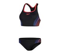 SPEEDO Women's Placement 2pc Bikini, Black/Fed Red/C Blue, 6