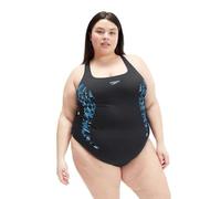 Speedo Women's Plus Size Placement Medalist Swimsuit | Larger Swimwear Sizes, Black/True Cobalt/Curious Blue, 42