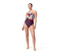 Speedo Womens Print Medal One Piece Swimsuit Plum/Red 10