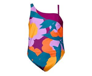 Speedo Women's Printed Asymmetric Plus Size 1 Piece Swimsuit, Ocean Depths/Mango/Carrot Cake/Neon Violet/Berry Cool, 40