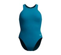 Speedo Women's Racer Zip Swimsuit | Swim FitneS | Soft Feel | Premium Swimwear, Dark Teal, 3434