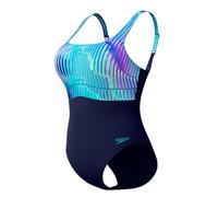 Speedo Women's Shaping Contour Eclipse Printed One Piece Swimsuit | Shapewear | Beach and Holiday Swimwear, Turquoise Gem, 34