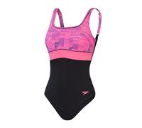 Speedo Women's Shaping ContourEclipse 1 Piece Swimsuit | Shapewear | Beach and Holiday Swimwear, Black/Bloomious Pink/Cupid Coral, 46/22