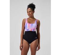 Speedo Womens Shaping Contoureclipse Printed 1 Piece - Black/pink, Purple, Size 12, Women Purple
