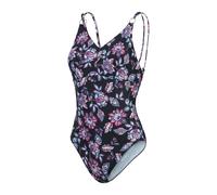 Speedo Womens Shaping Printed Strappy 1 Piece Swimsuit in Black Nylon - Size 12 UK