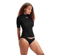 Speedo Women's Short Sleeve Sun Protection Rash Top | UV Protection | Female Surf, Black, One Size