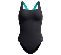 Speedo Women's Solid Flex Band One Piece Swimsuit, Black/Light Blue, 38
