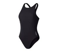 Speedo Women's Solid Highneck One Piece Swimsuit, FitneS, Soft Feel, Premium Swimwear, Anthracite, L