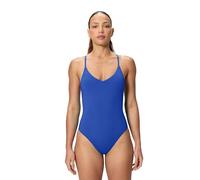 Speedo Women's Solid V-Neck One Piece Swimsuit, Blue, XL