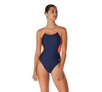 Speedo Women's Standard Swimsuit One Piece Prolt Flyback Solid Adult Colors, ECO Splice Team Navy/Red