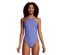 Speedo Women's Swimsuit One Piece Endurance Turnz Tie Back Solid, High Neck Baja Blue, 28