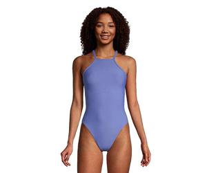 Speedo Women's Swimsuit One Piece Endurance Turnz Tie Back Solid, High Neck Baja Blue, 28