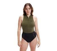 Speedo Women's Swimsuit One Piece Zip Front Thermal Open Water, Black/Olive Night, 28
