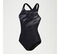 Speedo Women's UK 6 Hyperboom Placement Muscle Back Swimsuit Black/Grey New