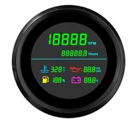 Speedometer 6 In 1 85mm LCD Multi-Function Tachometer Fuel Gau Water Temperature Oil Pressure Voltmeter Hour Meter For Boat Car(TLM85-BN)