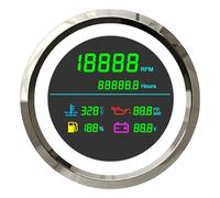 Speedometer 6 In 1 85mm LCD Multi-Function Tachometer Fuel Gau Water Temperature Oil Pressure Voltmeter Hour Meter For Boat Car(TLM85-WS)