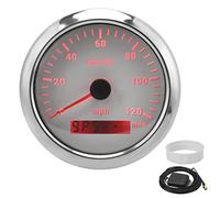 Speedometer 85mm 3.35in Odometer 120MPH IP67 316 Stainless Steel Construction with Curved Fog Glass for Marine Boats RVs Trucks Engineering Agricultural Machinery 32V Wide Voltage (White)