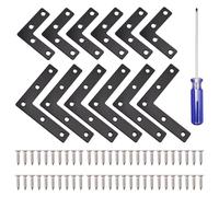 SPEEDWOX 12pcs L Bracket Flat Corner Brace Heavy Duty L Flat Shape Braces Corner Bracket Right Angle Iron Support Brackets with Screws for Furniture, Tables, Chairs, Cabinets, Doors & Windows Repair