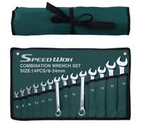 SPEEDWOX 14-Piece Essential Metric Combination Wrench Set Metric 8mm to 24mm 12 Point Combination Wrench Sets in Roll-up Pouch for General Household Garage Chrome Vanadium Steel Mirror Chrome Finish