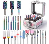 SPEEDWOX 25 Pcs Nail Drill Bits Set with Storage Box 3/32 Inch Tungsten Steel Ceramic Safety Bits for Nail Drill, for Acrylic Gel Polish, Cuticle Remover, Manicure Pedicure for Home & Salon