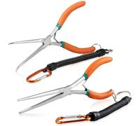 SPEEDWOX 2PCS Needle Nose Pliers With Curved Tips Curved Handle Extra Long Needle Nose Pliers With Straight Tips Needle Remover Pliers With Anti-Loss Lanyard and Serrated Jaw for Narrow Spaces