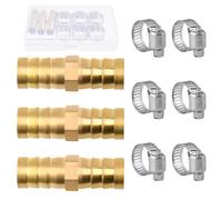 SPEEDWOX 3PCS Brass Hose Barb Reducers 1/2" 12mm Barb Reducer Fitting Brass Hose Adapter Reducing Splicer Mender Union Adapter with 6PCS Stainless Steel Pipe Clamps for Fuel Air Water