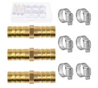 SPEEDWOX 3PCS Brass Hose Barb Reducers 3/8" 10mm Barb Reducer Fitting Brass Hose Adapter Reducing Splicer Mender Union Adapter with 6PCS Stainless Steel Pipe Clamps for Fuel Air Water