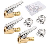 SPEEDWOX 3PCS Lock on Air Chuck Inflate Locking with Clip Mini Air Compressor Portable Tire Inflator Tire Chuck Hose End with Lock Connector and Stainless Steel Clamp for Hose Repair