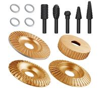 SPEEDWOX 4pcs Angle Grinder Wood Carving Disc Set With 5pcs Rotary Burr Rasp Set Rotary Burr Wood Carving Rasp Set With 1/4" Shank Woods Carve File Rasps Drill Bits For Deburring Shaping Grooving