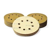 SPEEDWOX 50 Pcs 5 Inches 8 Hole Sanding Discs 100 Grit Dustless Hook and Loop Sandpaper for Random Orbital Sander Yellow Finishing Discs for Automotive Woodworking