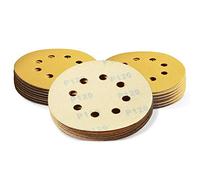 SPEEDWOX 50 Pcs 5 Inches 8 Hole Sanding Discs 120 Grit Dustless Hook and Loop Sandpaper for Random Orbital Sander Yellow Finishing Discs for Automotive Woodworking