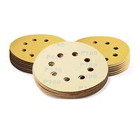 SPEEDWOX 50 Pcs 5 Inches 8 Hole Sanding Discs 180 Grit Dustless Hook and Loop Sandpaper for Random Orbital Sander Yellow Finishing Discs for Automotive Woodworking