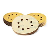 SPEEDWOX 50 Pcs 5 Inches 8 Hole Sanding Discs 220 Grit Dustless Hook and Loop Sandpaper for Random Orbital Sander Yellow Finishing Discs for Automotive Woodworking