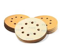 SPEEDWOX 50 Pcs 5 Inches 8 Hole Sanding Discs 500 Grit Dustless Hook and Loop Sandpaper for Random Orbital Sander Yellow Finishing Discs for Automotive Woodworking