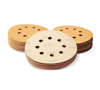 SPEEDWOX 50 Pcs 5 Inches 8 Hole Sanding Discs 60 Grit Dustless Hook and Loop Sandpaper for Random Orbital Sander Yellow Finishing Discs for Automotive Woodworking